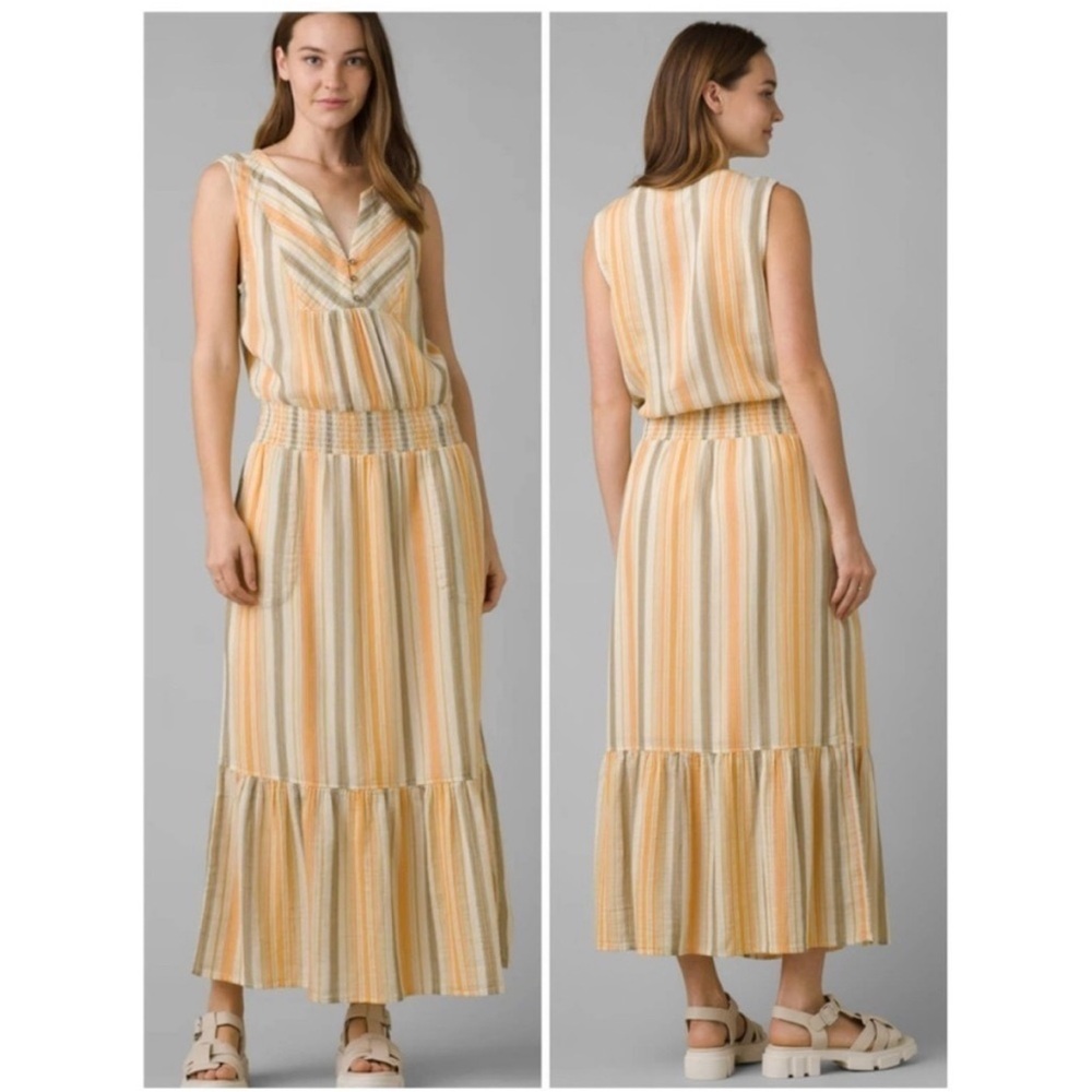 Prana California Dreaming striped summer maxi organic cotton muslin maxi Dress